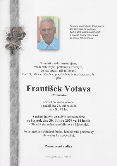 Smuteční oznámení – František Votava