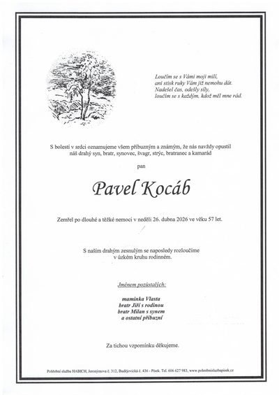 Smuteční oznámení – Pavel Kocáb