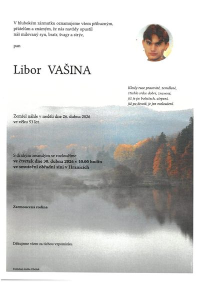 Smuteční oznámení – Libor Vašina