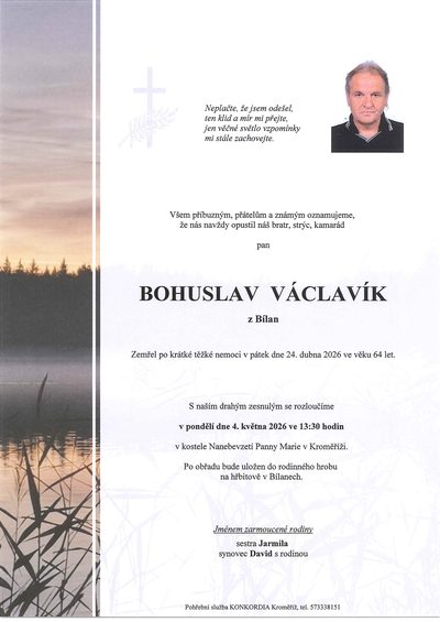 Smuteční oznámení – Bohuslav Václavík