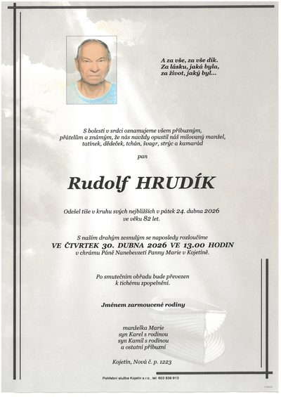 Smuteční oznámení – Rudolf Hrudík