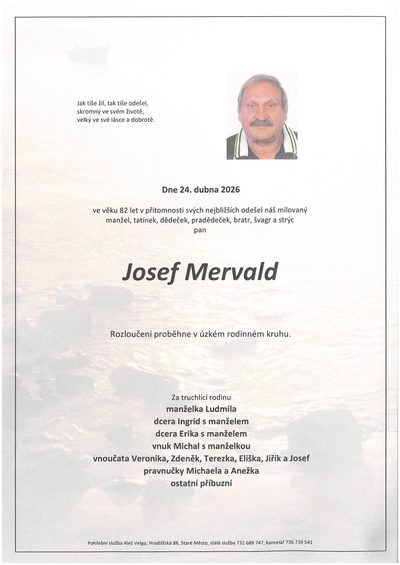 Smuteční oznámení – Josef Mervald