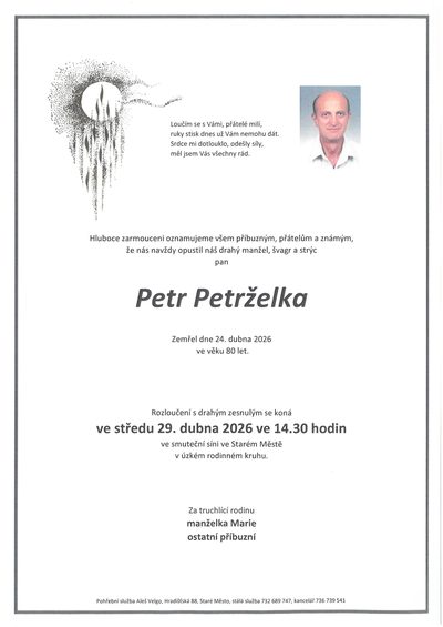 Smuteční oznámení – Petr Petrželka