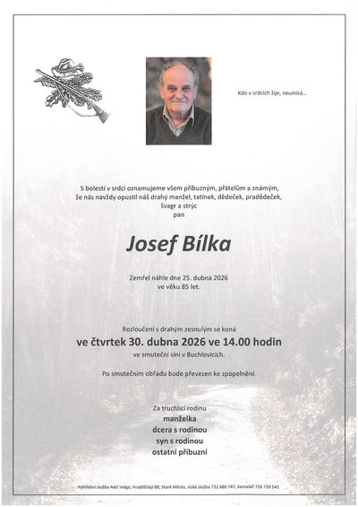 Smuteční oznámení – Josef Bílka
