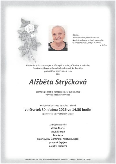 Smuteční oznámení – Alžběta Strýčková