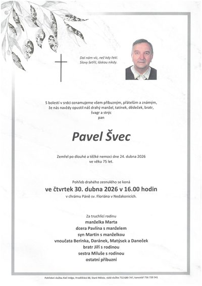 Smuteční oznámení – Pavel Švec