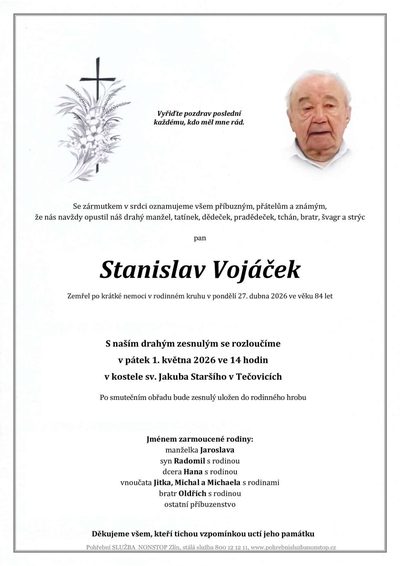 Smuteční oznámení – Stanislav Vojáček