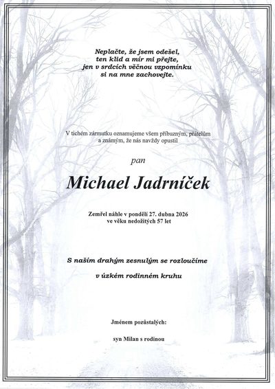 Smuteční oznámení – Michael Jadrníček