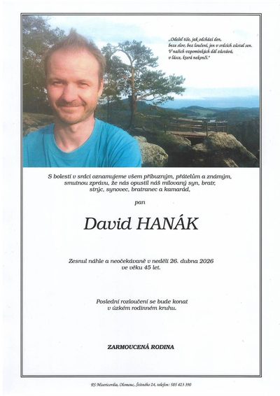 Smuteční oznámení – David Hanák