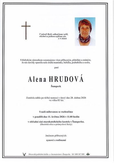 Smuteční oznámení – Alena Hrudová