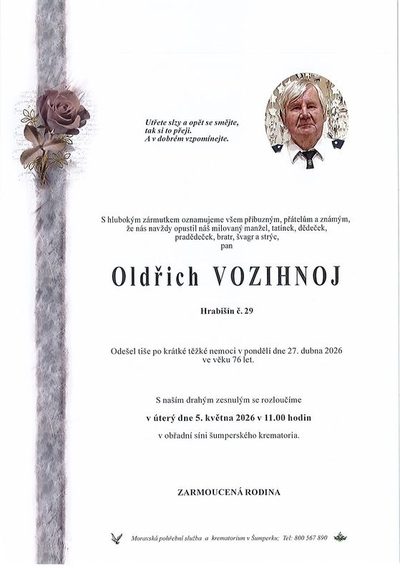 Smuteční oznámení – Oldřich Vozíhnoj
