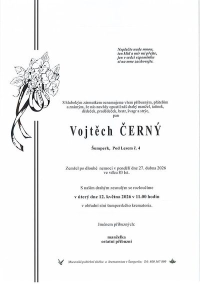 Smuteční oznámení – Vojtěch Černý