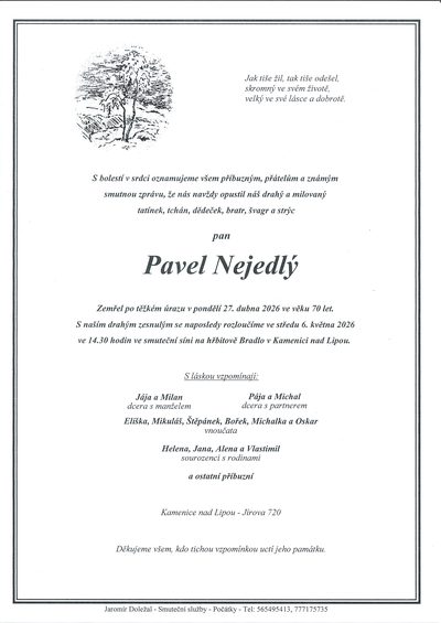 Smuteční oznámení – Pavel Nejedlý