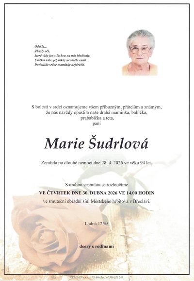 Smuteční oznámení – Marie Šudrlová