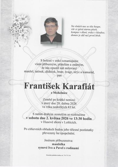 Smuteční oznámení – František Karafiát