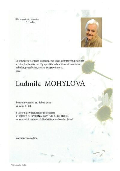 Smuteční oznámení – Ludmila Mohylová