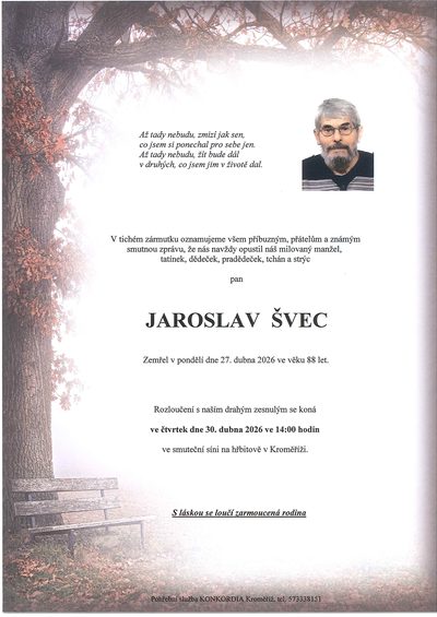Smuteční oznámení – Jaroslav Švec