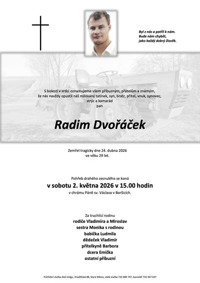 Smuteční oznámení – Radim Dvořáček