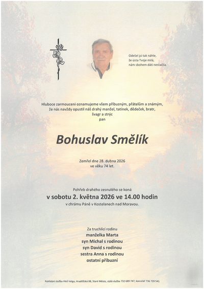 Smuteční oznámení – Bohuslav Smělík