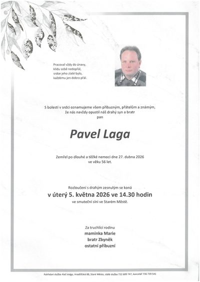 Smuteční oznámení – Pavel Laga