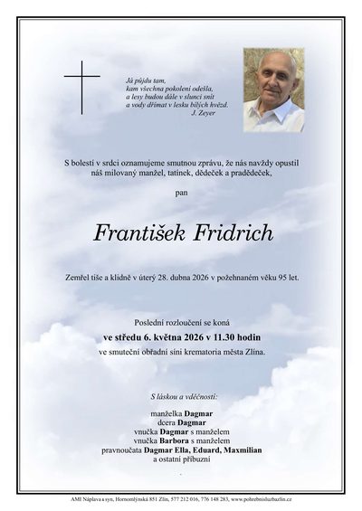 Smuteční oznámení – František Fridrich