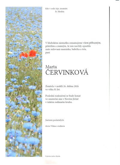 Smuteční oznámení – Marta Červinková
