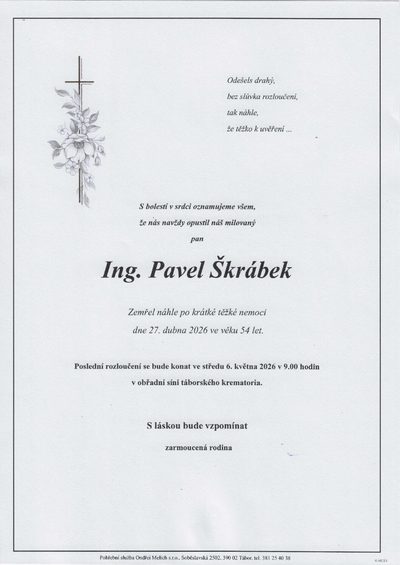 Smuteční oznámení – Pavel Škrábek