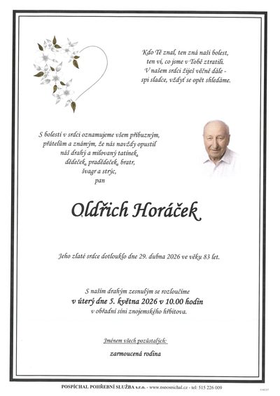 Smuteční oznámení – Oldřich Horáček