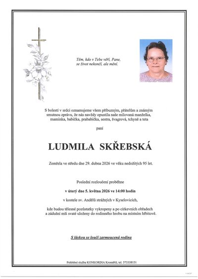 Smuteční oznámení – Ludmila Skřebská