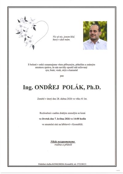 Smuteční oznámení – Ondřej Polák