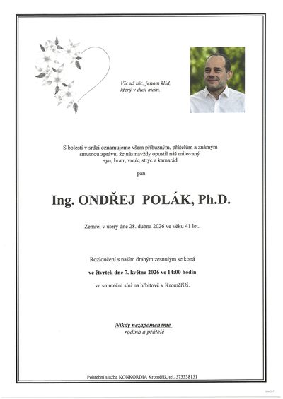 Smuteční oznámení – Ondřej Polák