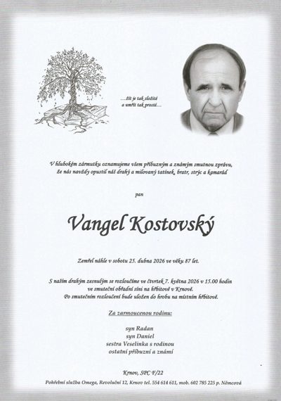 Smuteční oznámení – Vangel Kostovský