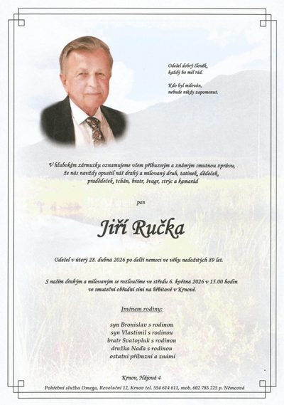 Smuteční oznámení – Jiří Ručka