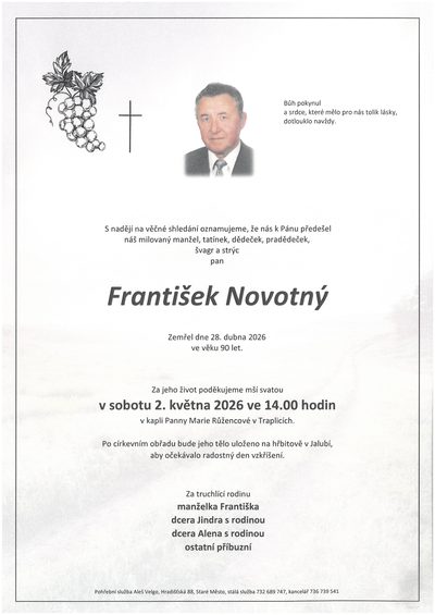 Smuteční oznámení – František Novotný