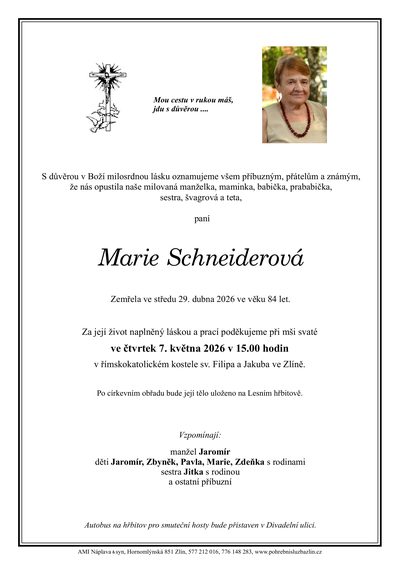 Smuteční oznámení – Marie Schneiderová