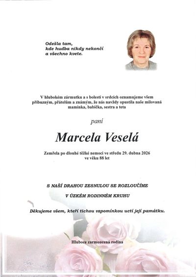 Smuteční oznámení – Marcela Veselá