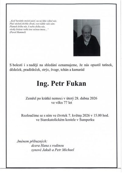 Smuteční oznámení – Petr Fukan