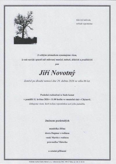 Smuteční oznámení – Jiří Novotný