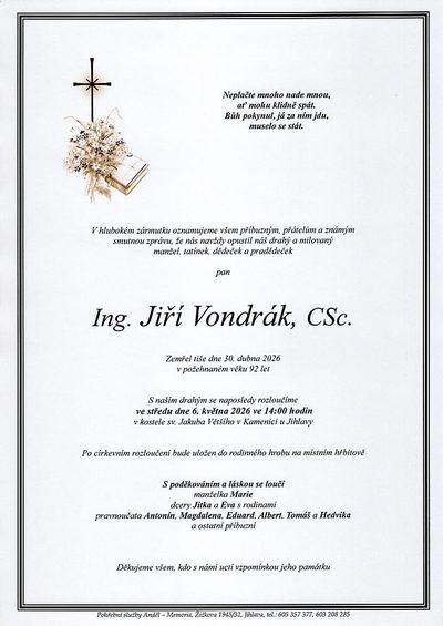 Smuteční oznámení – Jiří Vondrák