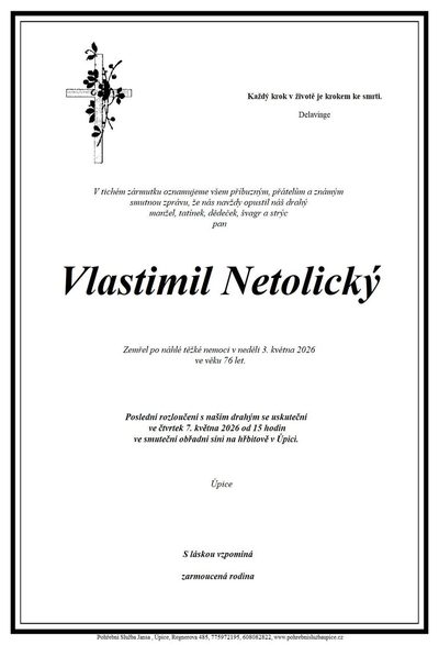 Smuteční oznámení – Vlastimil Netolický