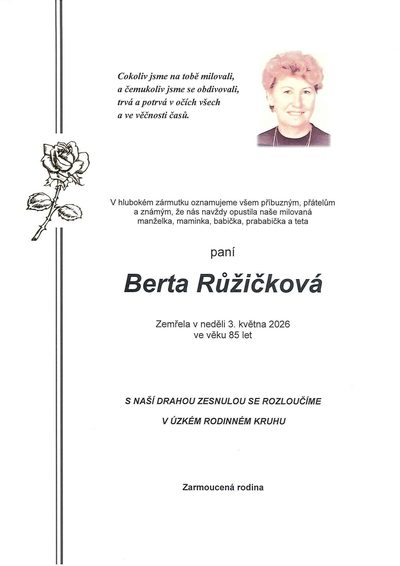 Smuteční oznámení – Berta Růžičková