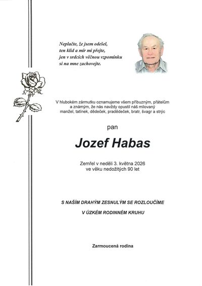 Smuteční oznámení – Jozef Habas