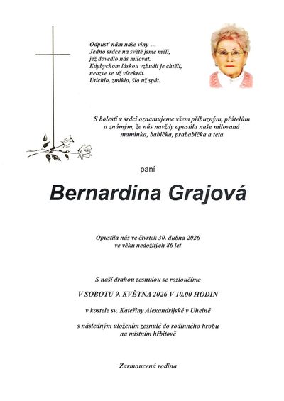 Smuteční oznámení – Bernardina Grajová