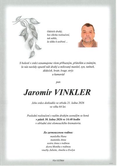 Smuteční oznámení – Jaromír Vinkler