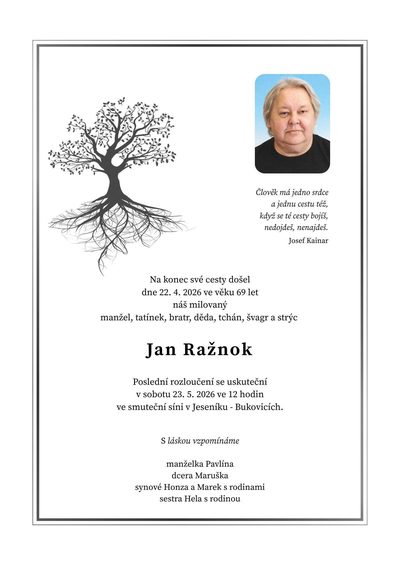 Smuteční oznámení – Jan Ražnok