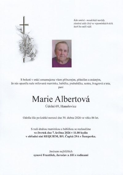 Smuteční oznámení – Marie Albertová
