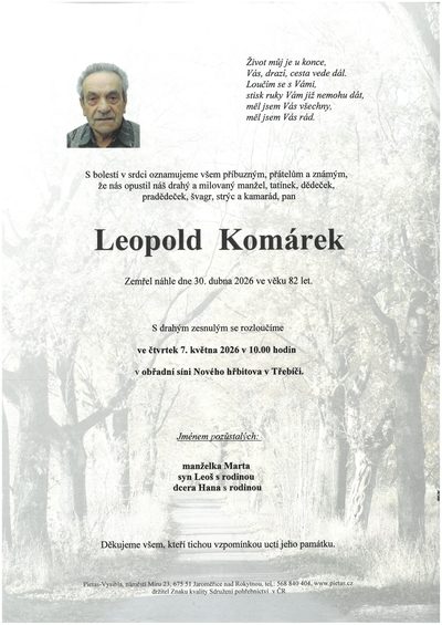 Smuteční oznámení – Leopold Komárek