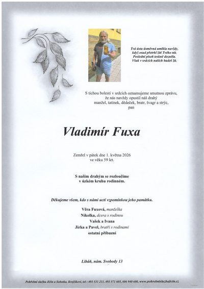 Smuteční oznámení – Vladimir Fuxa