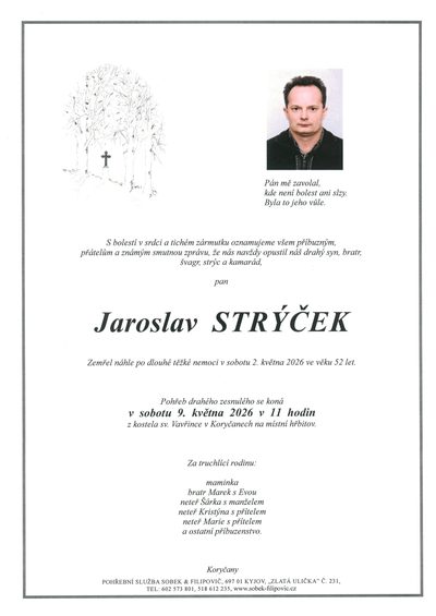 Smuteční oznámení – Jaroslav Strýček