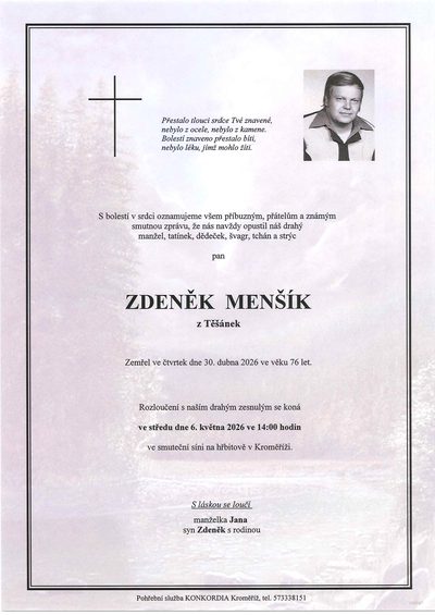 Smuteční oznámení – Zdeněk Menšík